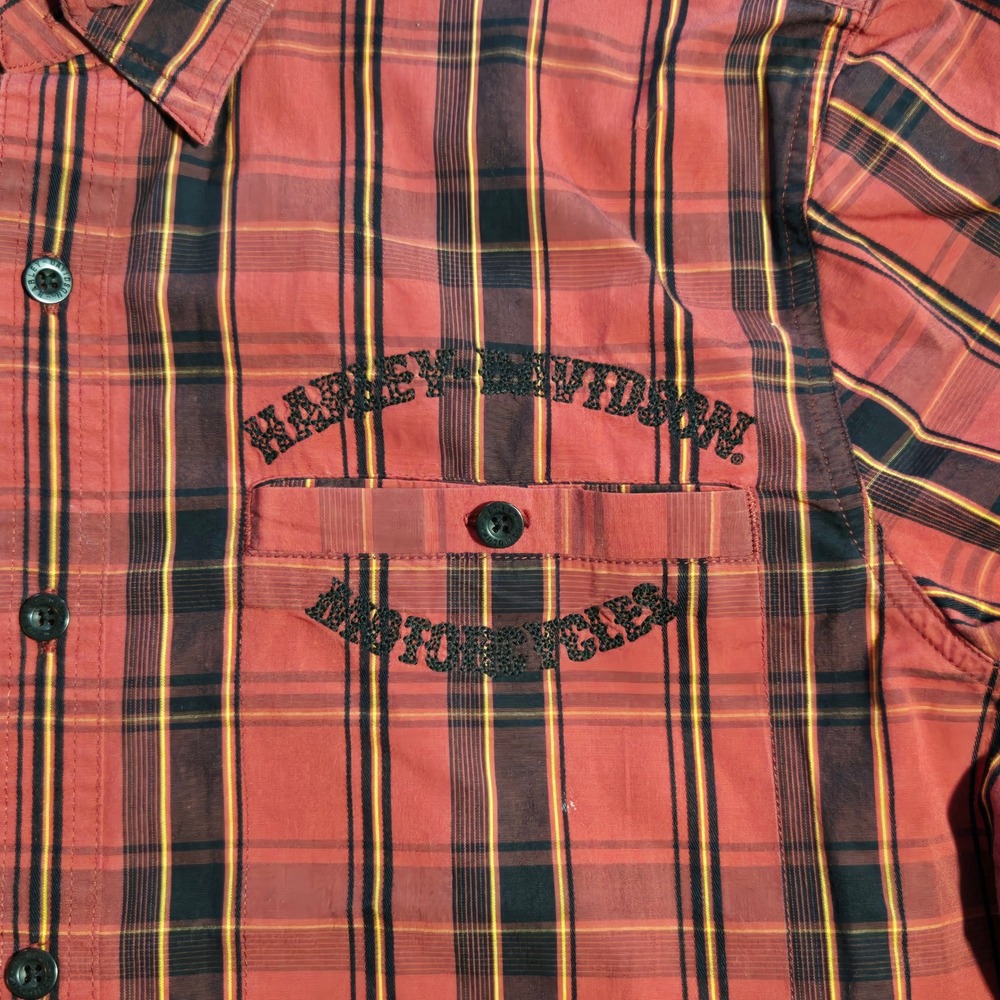 Harley-Davidson Mens Plaid Short‎ Sleeve Button Up Shirt Red Black  Large - Picture 4 of 9